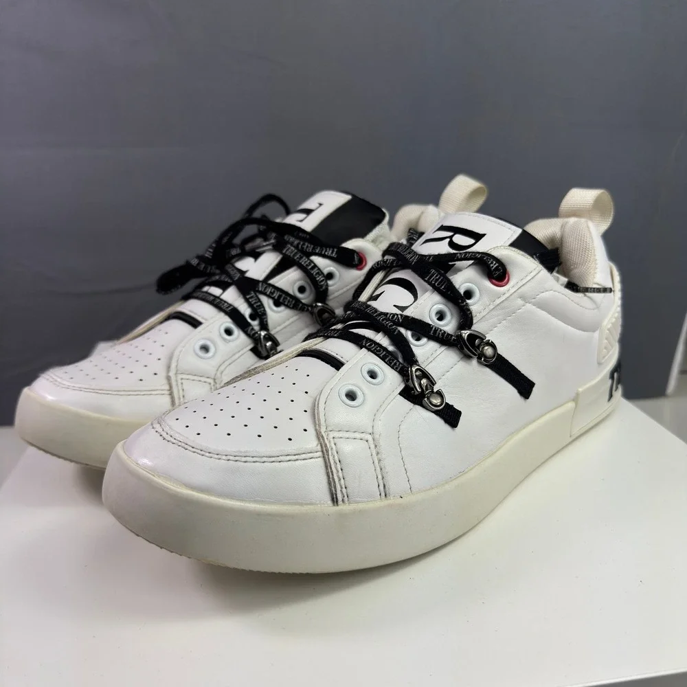 True Religion Alexime Sneakers Mens 10 White Black Logo Low Top FTM21012-01